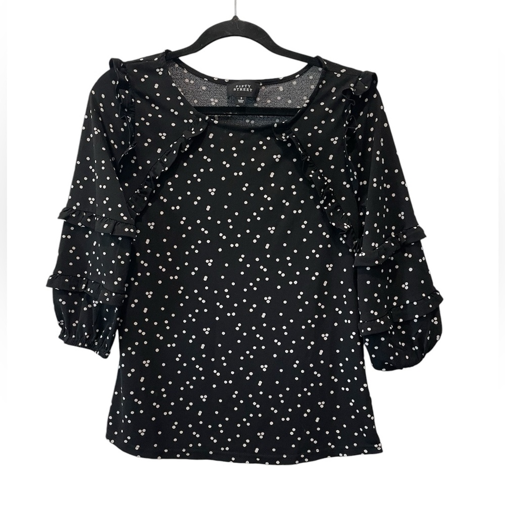 Fifty Street Polka Dot Ruffle Blouse